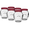 Amfora pot 580 ml (fi 82) met bordeaux deksel 6 stuks ['set van potten', ' potten voor fermentatie', ' potten voor jam', ' potten met deksels', ' potten fi 82', ' potten met 6 clipsdeksels', ' potten met bordeauxrode deksels', ' voor conserven', ' voor wecken', ' potten voor honing', ' voor honing', ' bolle pot', ' pot 0', '5 l', ' voor pasteurisatie']
