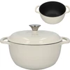 Geëmailleerde gietijzeren pan - ecru, 4 L ['gietijzeren pannen', ' geëmailleerde gietijzeren pannen', ' gietijzeren kookgerei', ' voordelen van gietijzeren kookgerei', ' geëmailleerd gietijzer', ' koken in een gietijzeren pan', ' gietijzeren pan met emaille', ' pan in ecru', ' pan in bordeauxrood', ' pan in saliegroen', ' waarom je met gietijzeren pannen wilt koken', ' als cadeau', ' welke gietijzeren pan kies je']