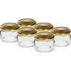 Lage pot 200ml - met gouden deksel fi 82/6, 6 stuks ['lage pot', ' glazen pot', ' pot 200ml', ' twist-off deksel', ' pot voor jam', ' opslagcontainer', ' zelfgemaakte conserven', ' pot voor haring', ' pot voor salade', ' pot voor dessert']