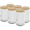 Pot TO 300 ml met gouden deksel fi 66 - 6 stuks ['pot voor conserven', ' pot 300 ml', ' pot met deksel', ' pot met gouden deksel', ' keukenpotje', ' glazen pot', ' pot voor snuisterijen', ' pot voor jam', ' potje voor kruiden', ' potje voor specerijen', ' schroefpotten', ' kleine potten']