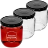 Pot TO 425ml met opdruk 'Huisgemaakte lekkernij' en zwarte deksel fi 82 - 3 stuks ['potten met opdruk', ' decoratieve potten', ' potten met deksels', ' potten voor conserven', ' elegante potten', ' potten voor jam', ' pot met opdruk', ' pot met afbeelding', ' potten voor conserven', ' potten voor voorraadkast', ' pot 500 ml']