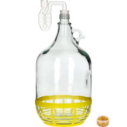 4 x Dame 5L met kurk, fermentatiebuis, dop en mand - 3