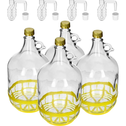 4 x Dame 5L met kurk, fermentatiebuis, dop en mand