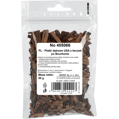 Amerikaanse eiken vlokken, zwaar geroosterd, van bourbonvaten, 50 g - 2
