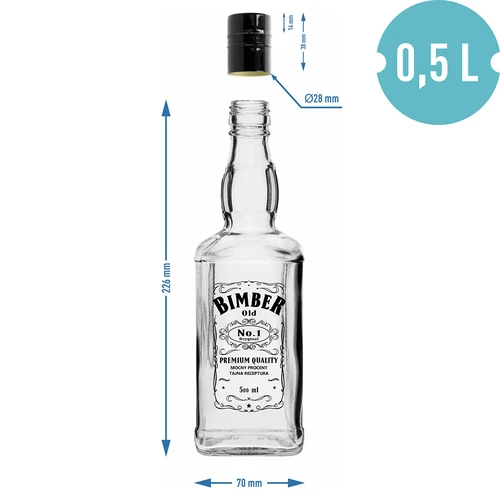 Daniels-fles 500 ml met schroefdop, opdruk “Bimber OLD”, 1 stuk - 6