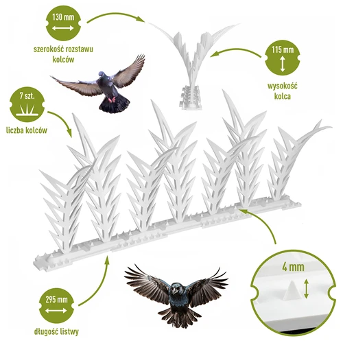 Decoratieve vogelafschrikkende strips met spikes, wit - van kunststof, 6 stuks - 3