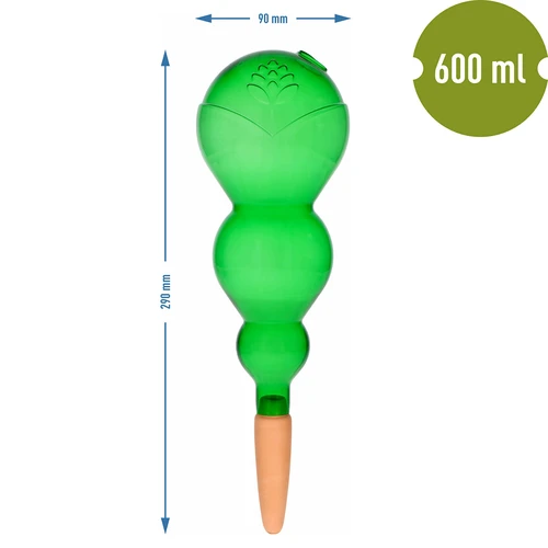 Drievoudige bewateringsbol (driekamer), transparant groen met keramische voet, 600ml - 5