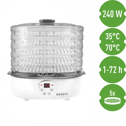 Droger voor paddenstoelen, fruit, groenten en kruiden met temperatuurregeling, 240W, transparant - 7