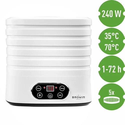 Droger voor paddenstoelen, fruit, groenten en kruiden met temperatuurregeling, 240W, wit - 9
