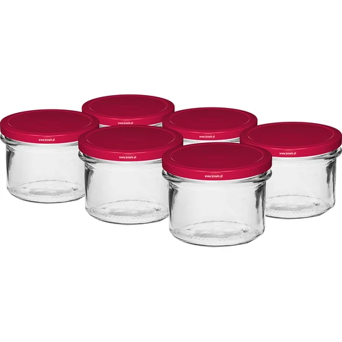 Eenvoudige pot 235 ml (fi82) met bordeauxrood deksel 6 stuks