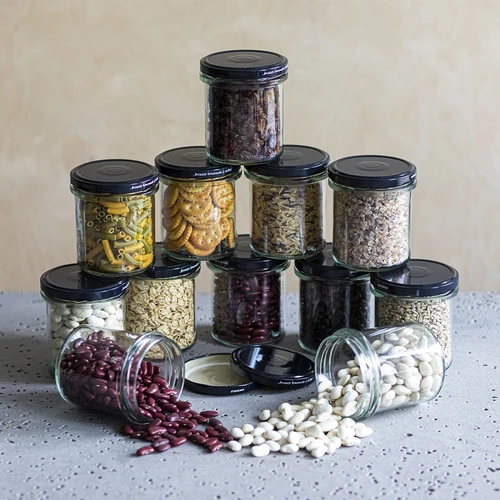 Eenvoudige pot 350ml met zwart deksel fi82 - 6st. - 6