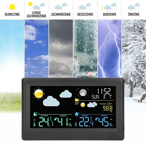 Elektronisch weerstation – draadloos, met sensor, zwart - 9