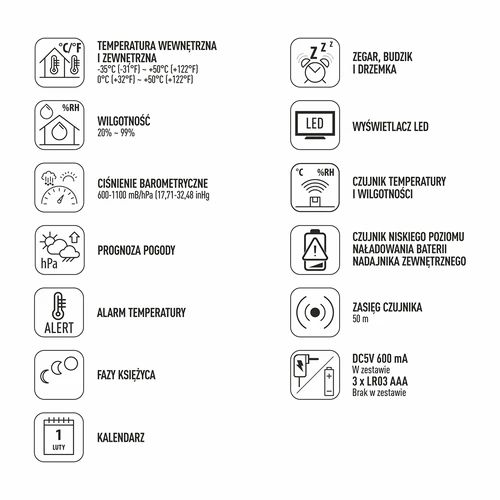 Elektronisch weerstation – draadloos, met sensor, zwart - 12