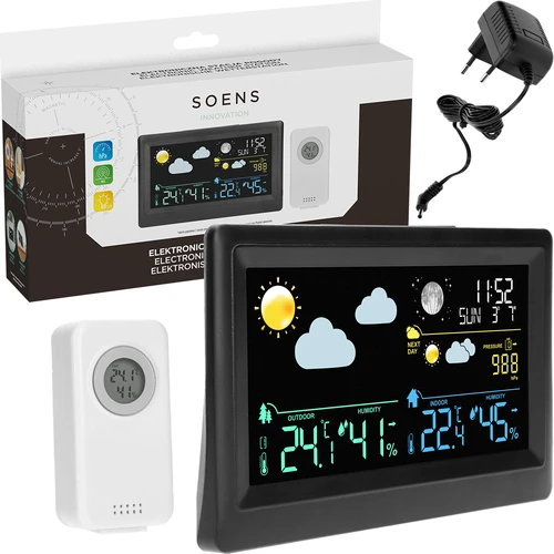Elektronisch weerstation – draadloos, met sensor, zwart - 7