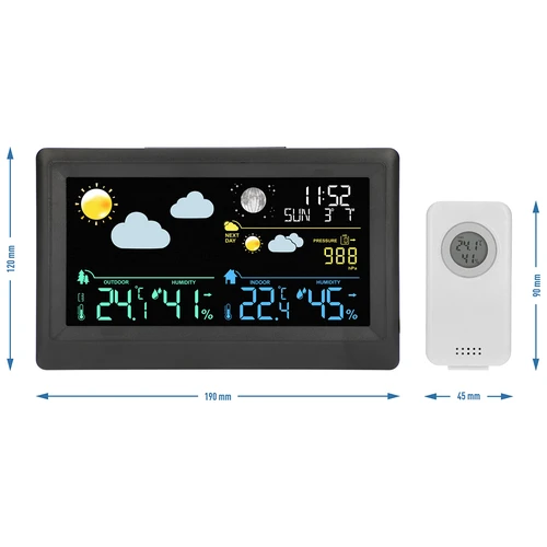 Elektronisch weerstation – draadloos, met sensor, zwart - 13