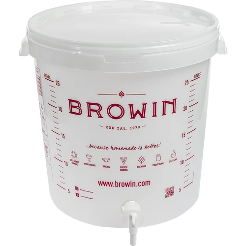 Fermentatiecontainer 30L, in witte kleur met opdruk, kraan en 2 buizen - j.EN