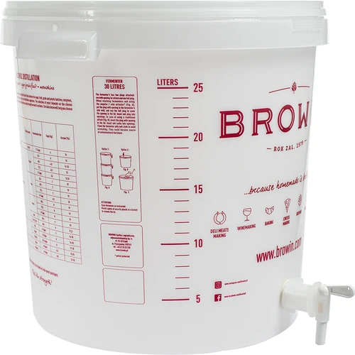 Fermentatiecontainer 30L, in witte kleur met opdruk, kraan en 2 buizen - j.EN - 4