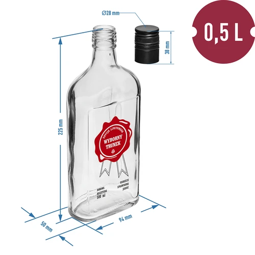 Fles 500 ml met schroefdop, opdruk 'Wyborny Trunek', 1 stuk. - 6