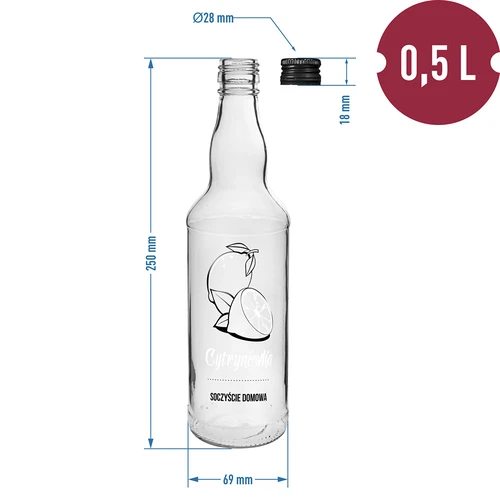 Fles 500 ml met schroefdop, opdruk ‘Cytrynówka’, 1 stuk - 4