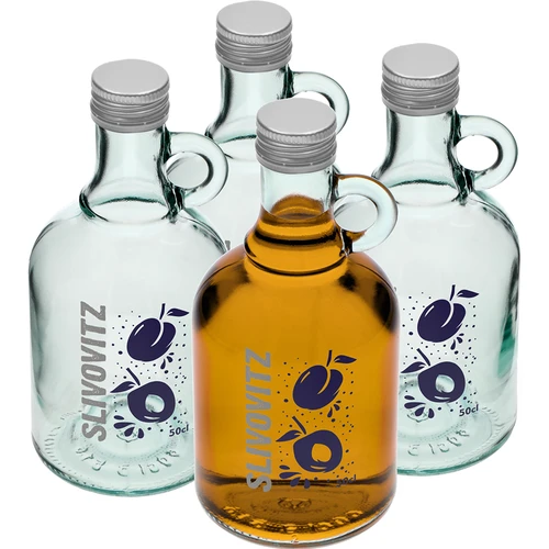 Fles 0,5 L met schroefdop en 2-kleuren opdruk Slivovitz - 4 stuks