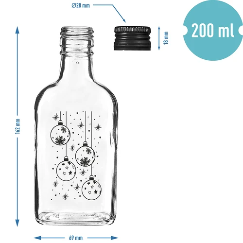 Heupfles 200 ml met schroefdop, opdruk 'Kerstballen', 1 stuk - 5