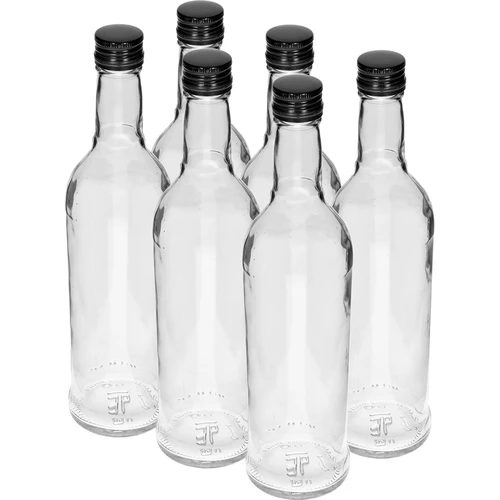 Fles 500 ml Slank, met zwarte dop, voor wodka, 6 stuks