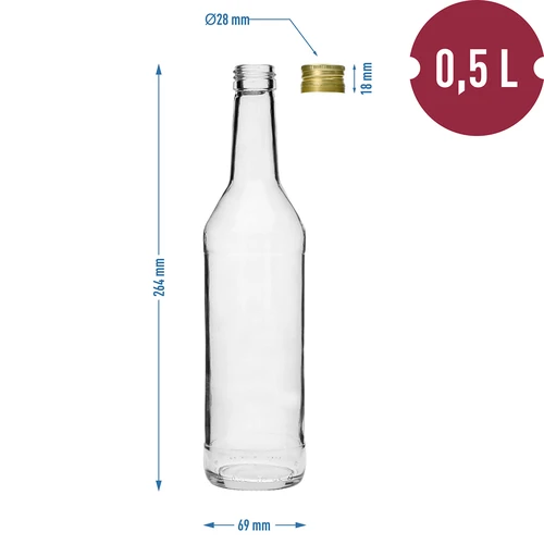 Fles 500 ml voor wodka recht met doppen - 8 stuks - 7