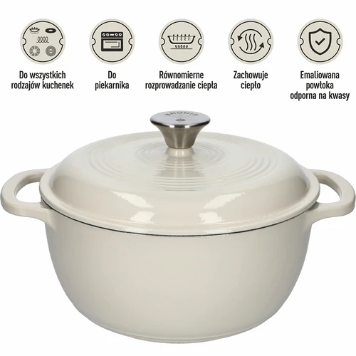 Geëmailleerde gietijzeren pan - ecru, 4 L - 5