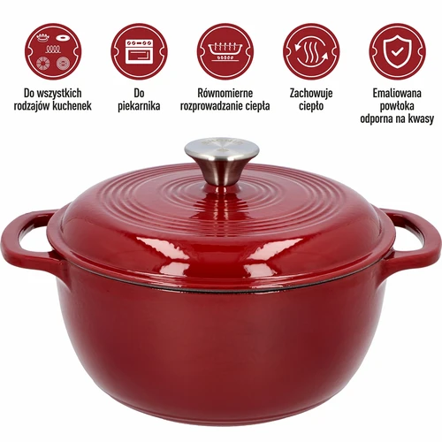 Geëmailleerde gietijzeren pot - bordeaux, 4 L - 5