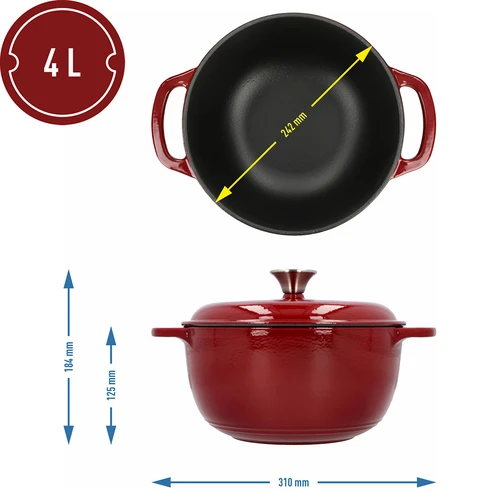 Geëmailleerde gietijzeren pot - bordeaux, 4 L - 4