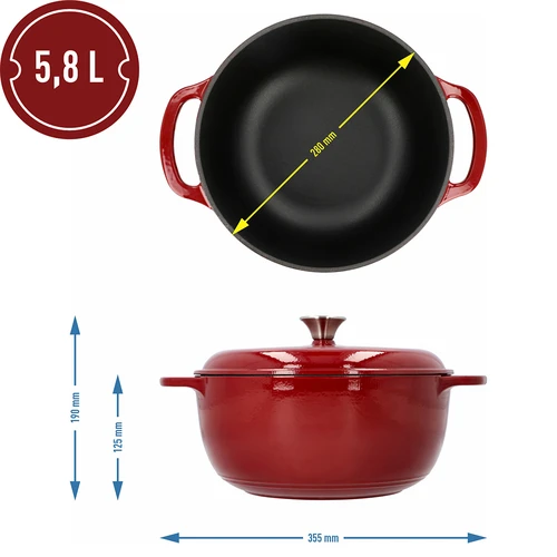 Geëmailleerde gietijzeren pot - bordeaux, 5,8L - 4