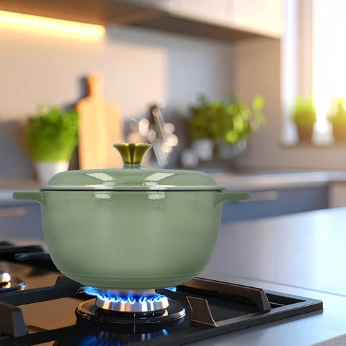 Geëmailleerde gietijzeren pot - salie, 4L - 9