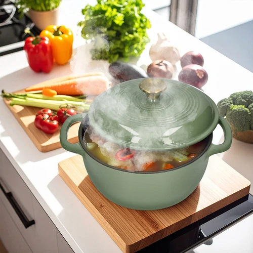 Geëmailleerde gietijzeren pot - salie, 4L - 7