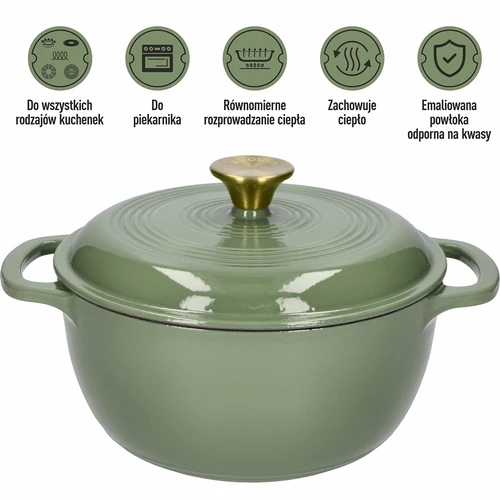 Geëmailleerde gietijzeren pot - salie, 4L - 5