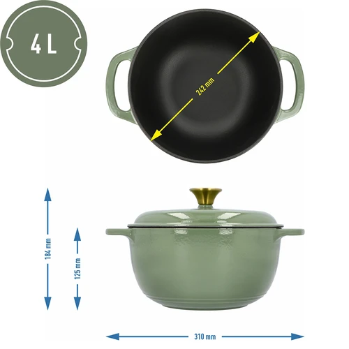 Geëmailleerde gietijzeren pot - salie, 4L - 4