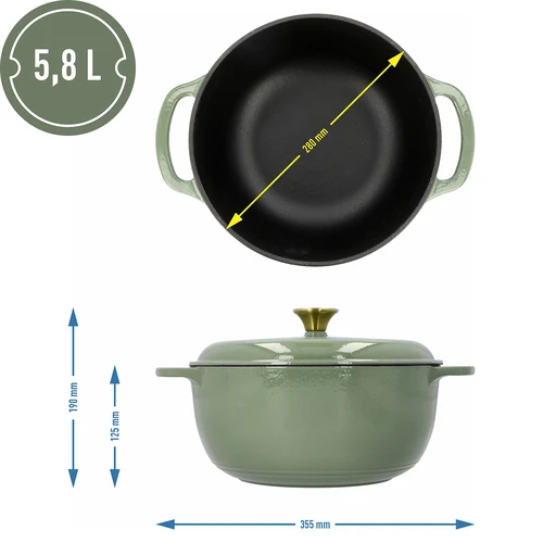 Geëmailleerde gietijzeren pot - salie, 5,8L - 4