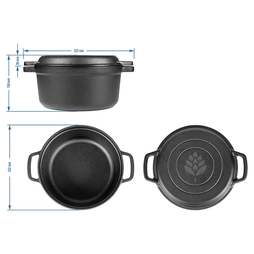 Gietijzeren pan met koekenpan, 5 L + 1 L - 9