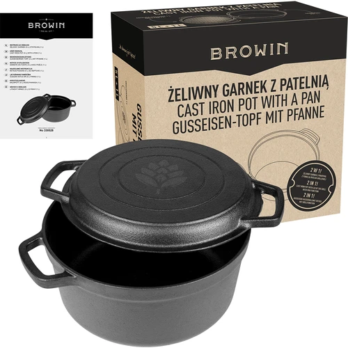 Gietijzeren pan met koekenpan, 5 L + 1 L - 10