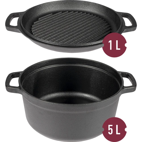 Gietijzeren pan met koekenpan, 5 L + 1 L - 2