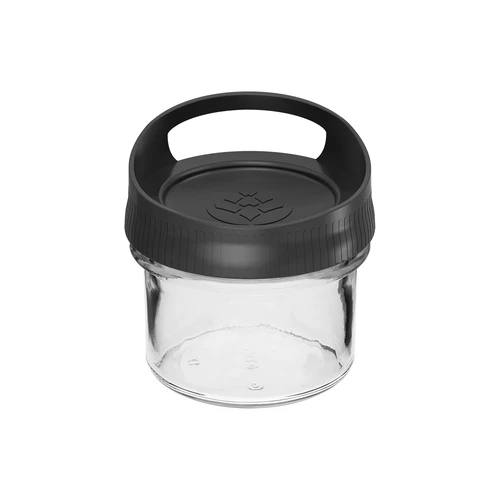 Glazen container 235 ml, met deksel om op te hangen