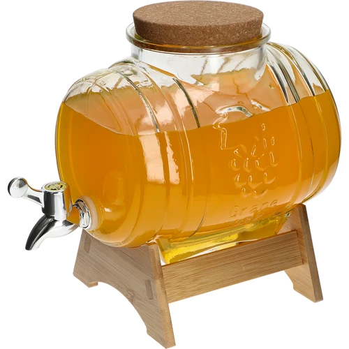 Glazen vat 3 L, met brede tuit, kurk, standaard en kraantje - 4