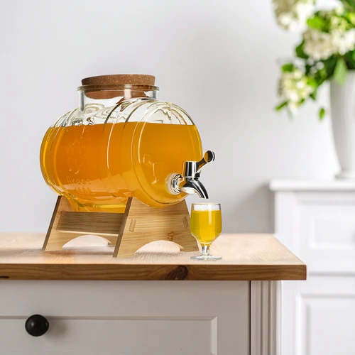 Glazen vat 3 L, met brede tuit, kurk, standaard en kraantje - 7