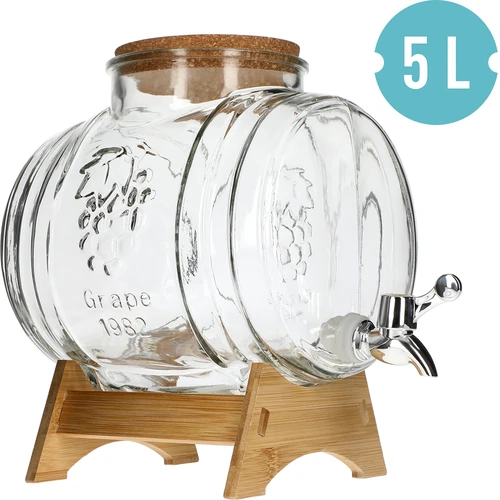 Glazen vat 5 L, met brede vulopening, kurk, standaard en kraantje - 2