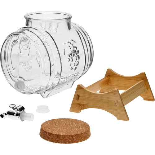 Glazen vat 5 L, met brede vulopening, kurk, standaard en kraantje - 3