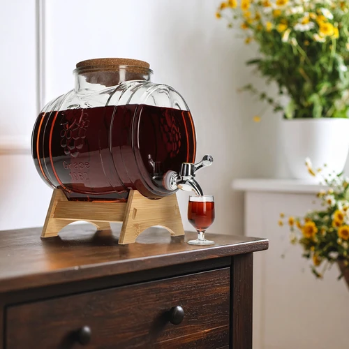 Glazen vat 5 L, met brede vulopening, kurk, standaard en kraantje - 6