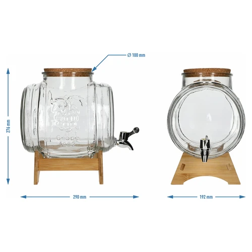 Glazen vat 5 L, met brede vulopening, kurk, standaard en kraantje - 7