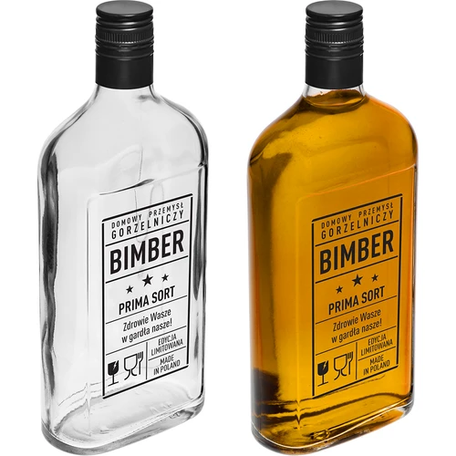 Platte fles (heupfles) 500 ml met schroefdop, opdruk 'Bimber PRL', 1 stuk. - 4