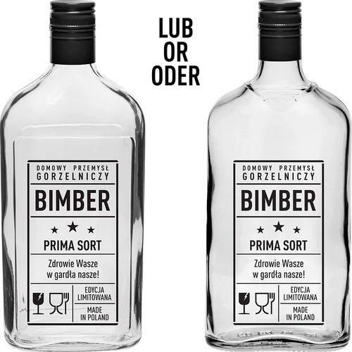 Platte fles (heupfles) 500 ml met schroefdop, opdruk 'Bimber PRL', 1 stuk. - 2