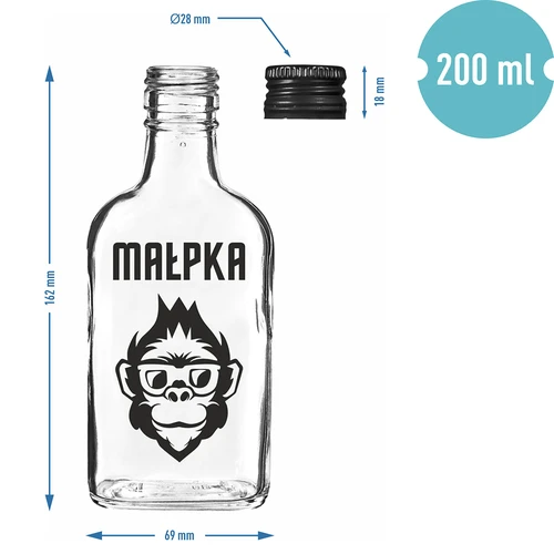 Heupfles 200 ml met schroefdop, opdruk ‘Aapje’, 1 stuk - 4