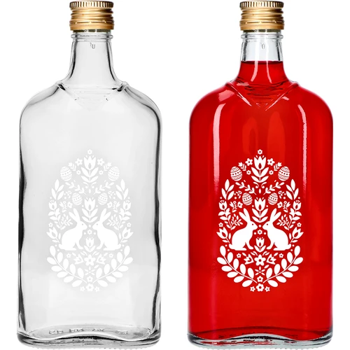 Platte heupfles 500 ml met schroefdop, opdruk 'Pasen', 1 stuk